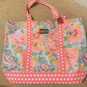 Matilda Jane Rose Pattern Tote - Coral and Gray